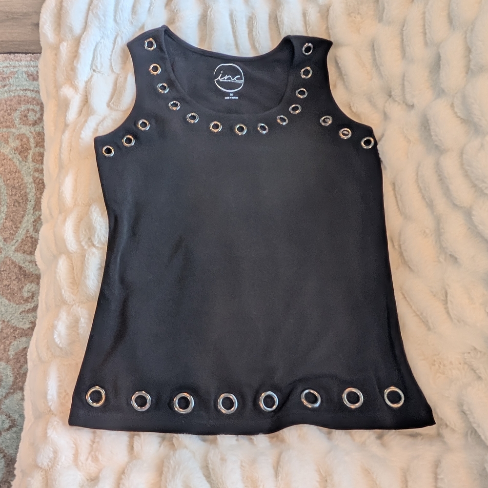 INC International Concepts Black Embellished Tank Top